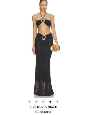 Capittana Black Metallic Knit Maxi Skirt with Buckle Detail